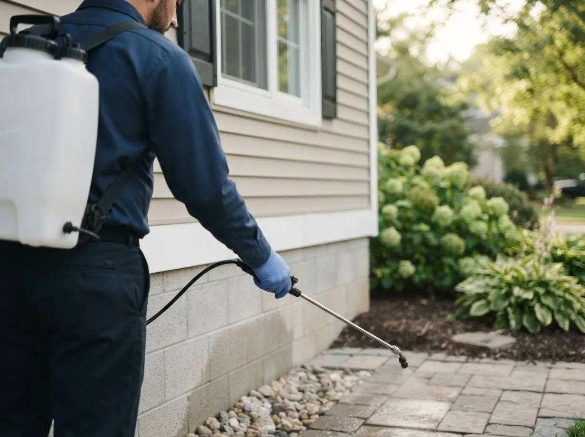 Pest control technician inspecting a home in South Sutton, NH